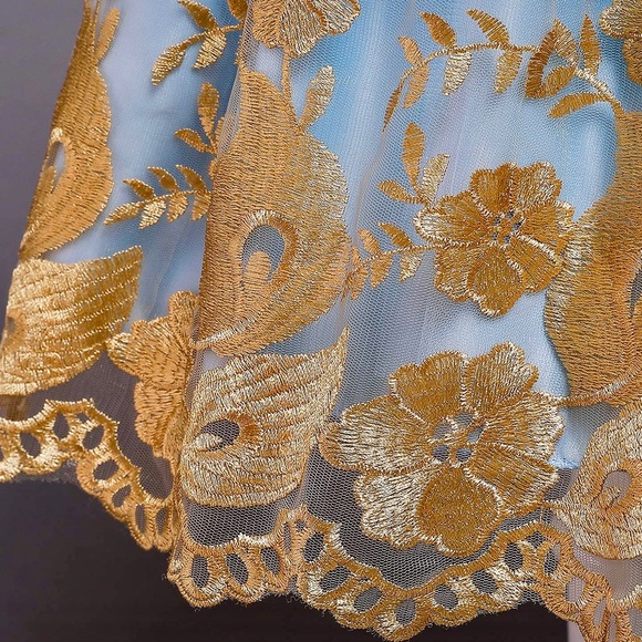 Easter Dress 🩵 Flower Girl Spring Blue Tulle Gold Lace Pageant Gown - Kids 5 - Picture 4 of 5